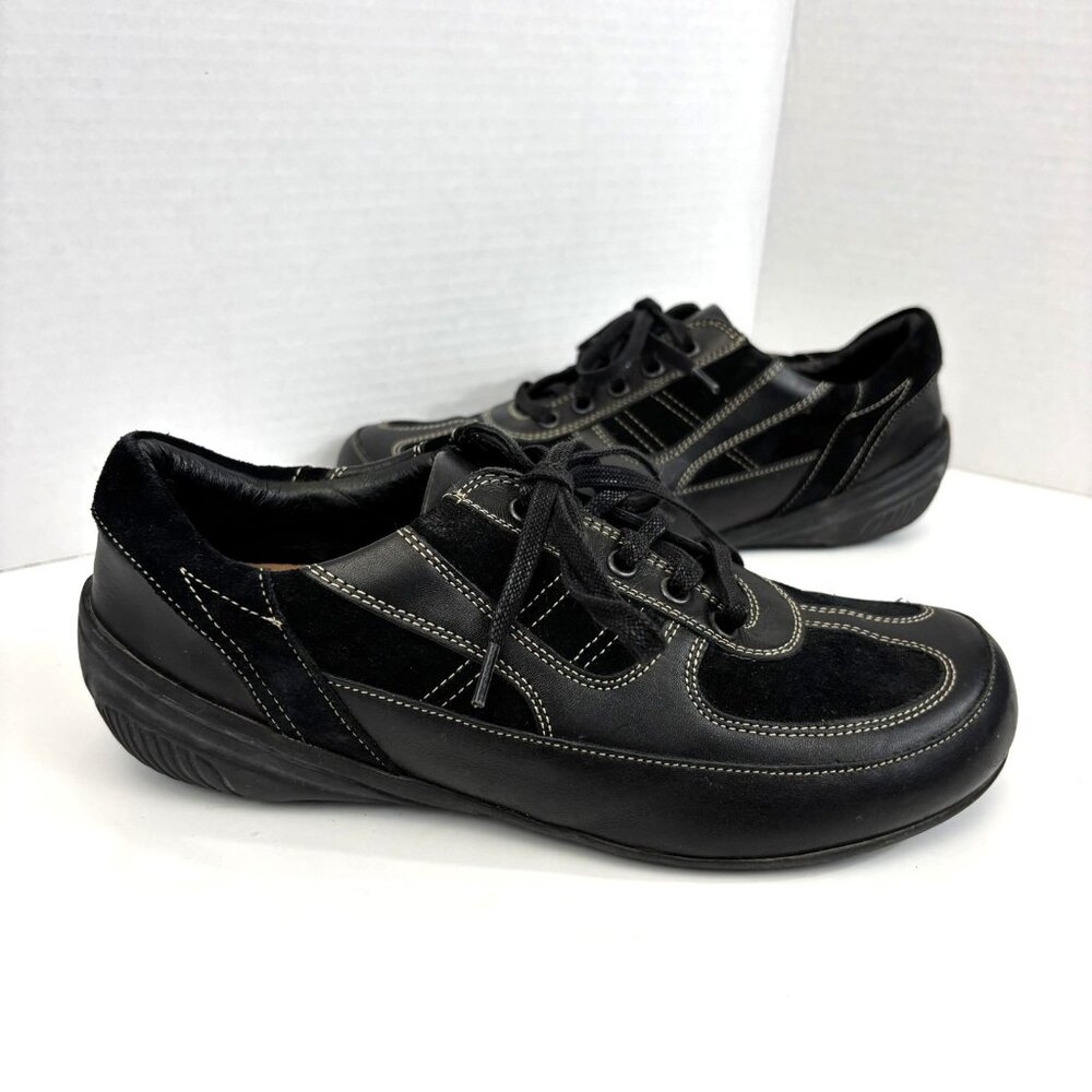 Birkenstock Footprints Leather Lace Up Walking Shoes Womens 8 39 Black Sneakers - Picture 2 of 12
